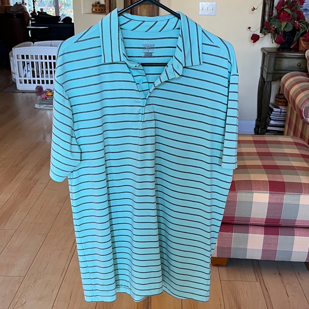 Member’s Mark Performance Polo Striped Shirt in Blue and Gray size Med